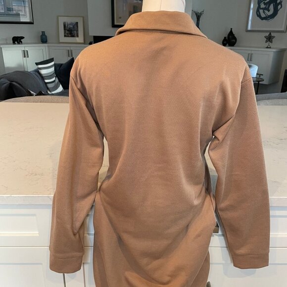 Wishlist 1/4 Zip LS Collared Drop Shoulders Sweatshirt Midi Dress Tan Sz S NWOT - Picture 8 of 12